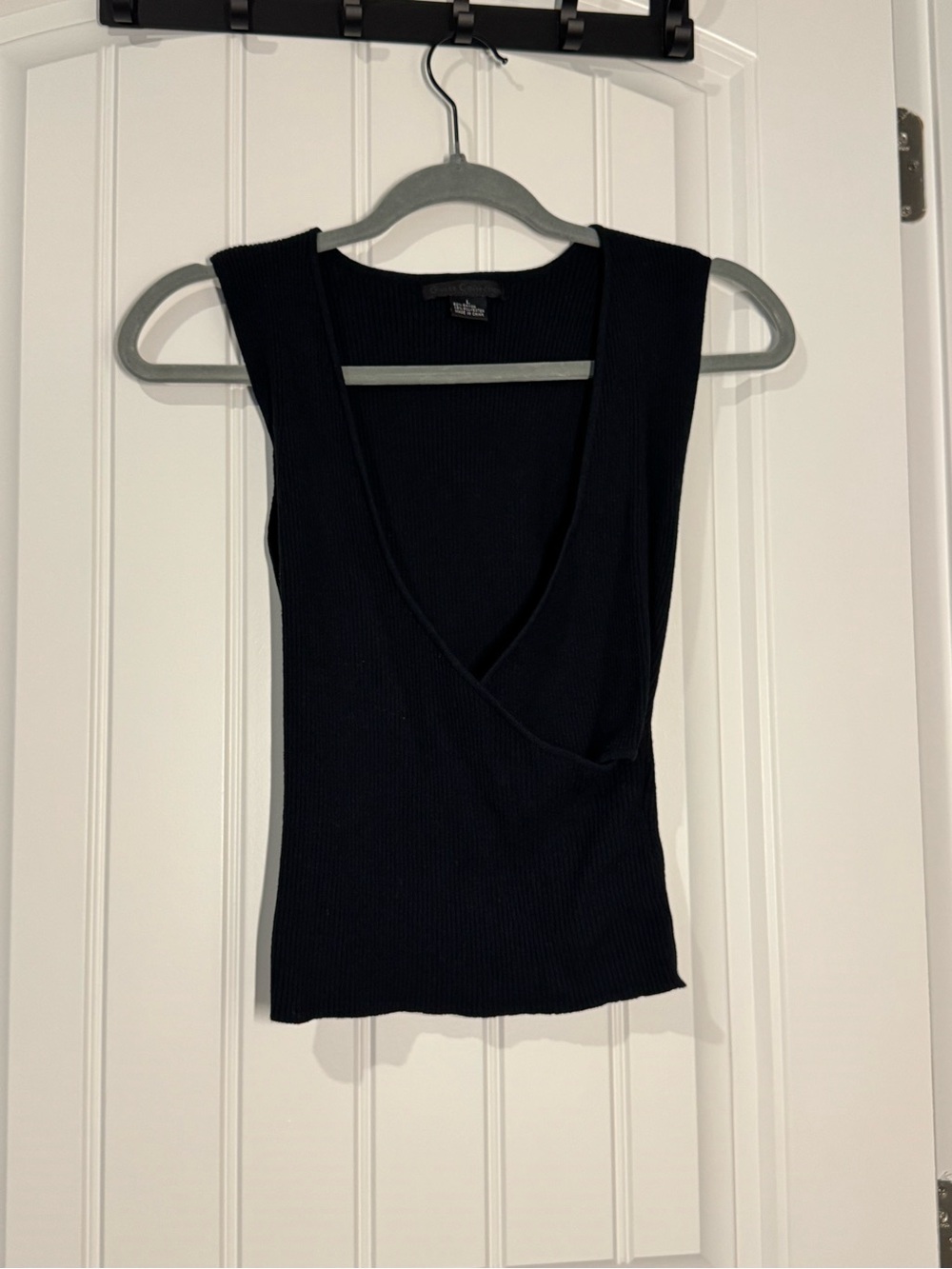 Guess Collection Y2K Black Ribbed Wrap-Front Camisole